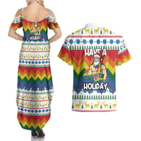 Have A Super Gay Holiday Christmas Couples Matching Summer Maxi Dress and Hawaiian Shirt Xmas Holiday Patterns - Wonder Print Shop