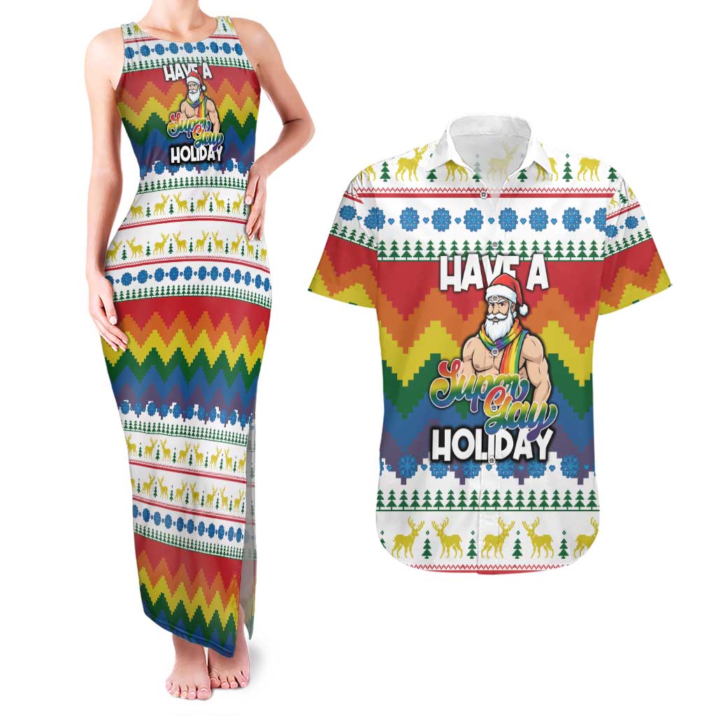 Have A Super Gay Holiday Christmas Couples Matching Tank Maxi Dress and Hawaiian Shirt Xmas Holiday Patterns - Wonder Print Shop