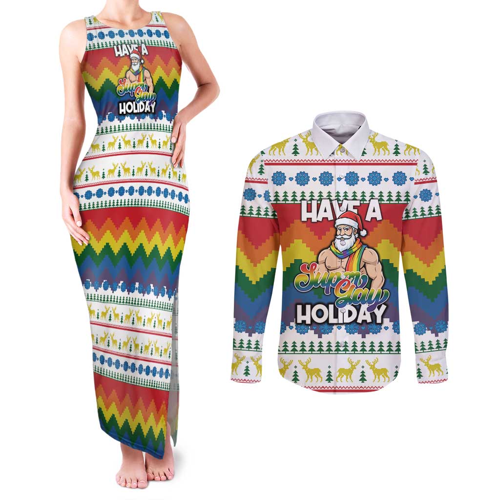 Have A Super Gay Holiday Christmas Couples Matching Tank Maxi Dress and Long Sleeve Button Shirt Xmas Holiday Patterns - Wonder Print Shop