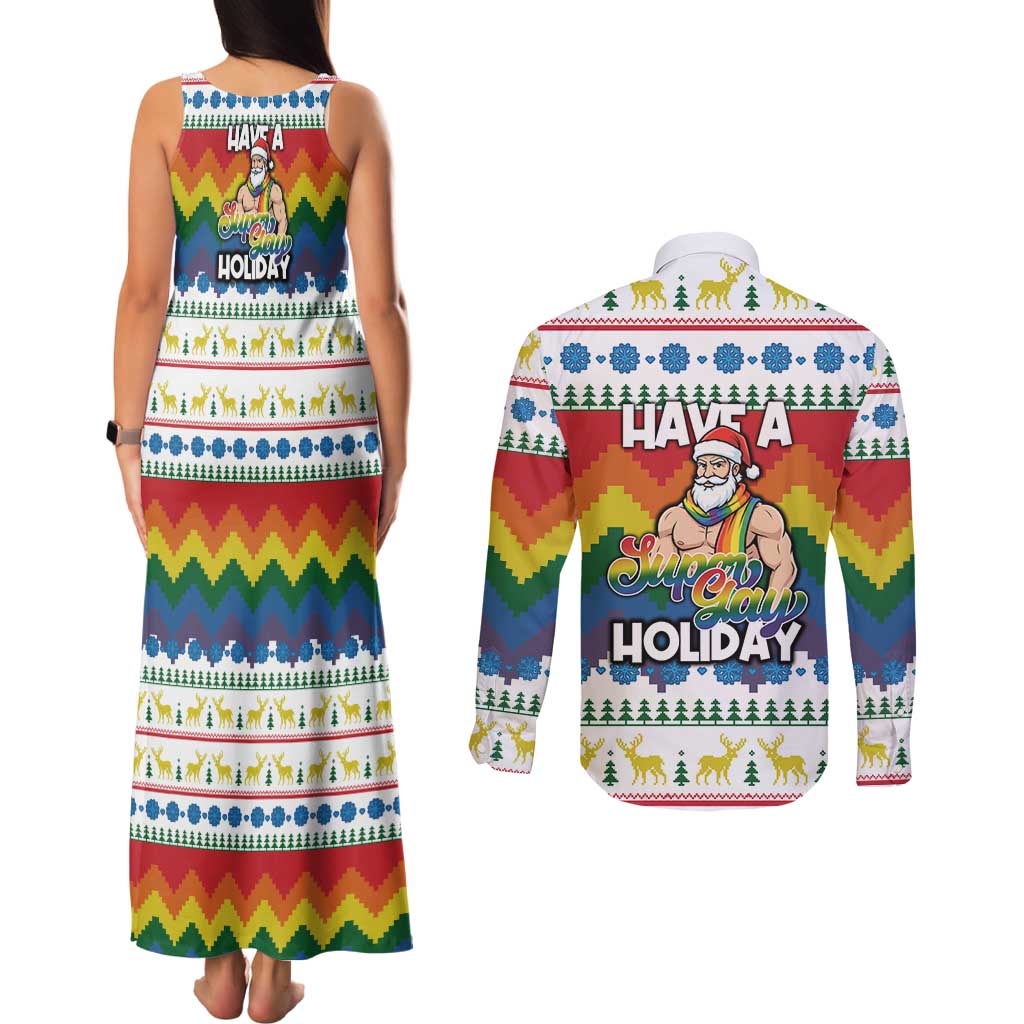 Have A Super Gay Holiday Christmas Couples Matching Tank Maxi Dress and Long Sleeve Button Shirt Xmas Holiday Patterns - Wonder Print Shop