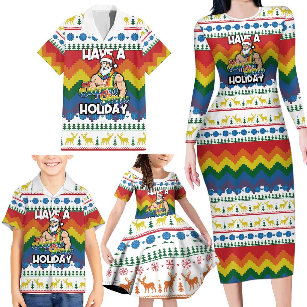 Have A Super Gay Holiday Christmas Family Matching Long Sleeve Bodycon Dress and Hawaiian Shirt Xmas Holiday Patterns - Wonder Print Shop
