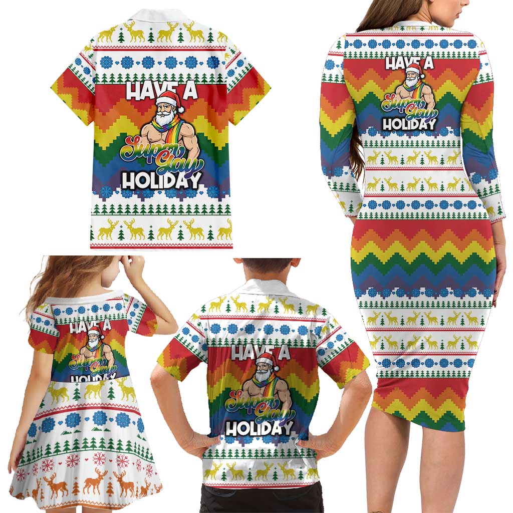Have A Super Gay Holiday Christmas Family Matching Long Sleeve Bodycon Dress and Hawaiian Shirt Xmas Holiday Patterns - Wonder Print Shop
