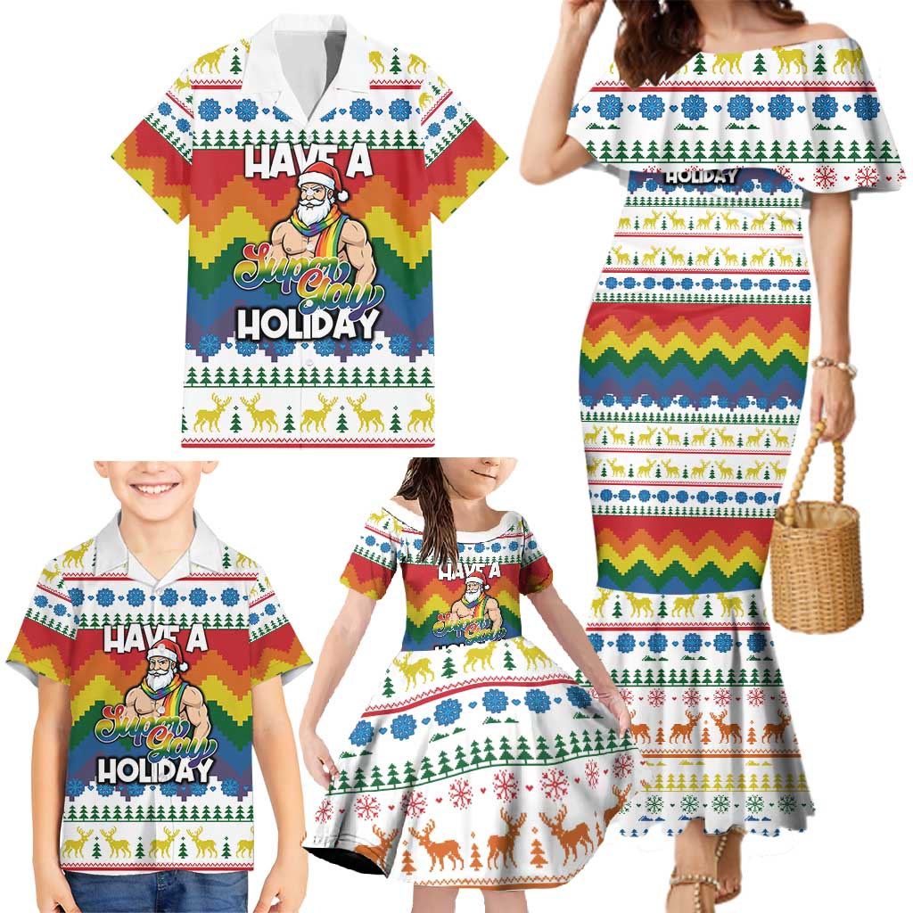 Have A Super Gay Holiday Christmas Family Matching Mermaid Dress and Hawaiian Shirt Xmas Holiday Patterns - Wonder Print Shop