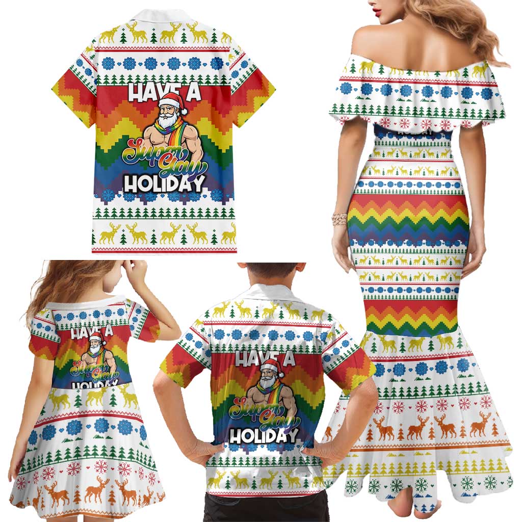 Have A Super Gay Holiday Christmas Family Matching Mermaid Dress and Hawaiian Shirt Xmas Holiday Patterns - Wonder Print Shop