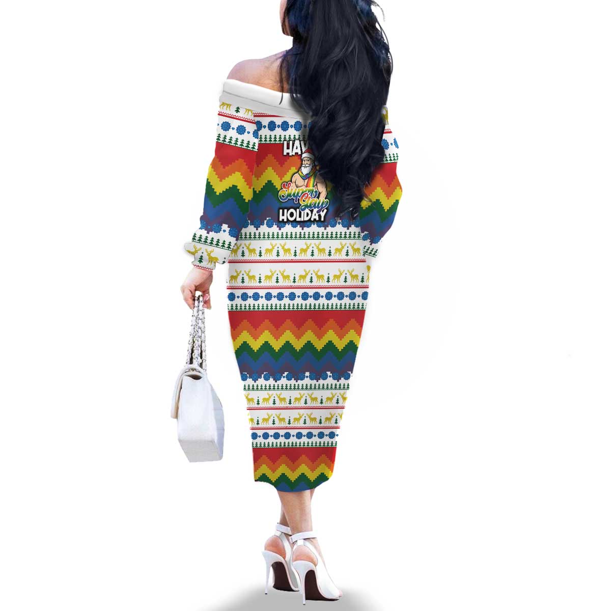 Have A Super Gay Holiday Christmas Family Matching Off The Shoulder Long Sleeve Dress and Hawaiian Shirt Xmas Holiday Patterns - Wonder Print Shop