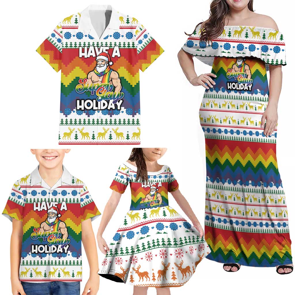 Have A Super Gay Holiday Christmas Family Matching Off Shoulder Maxi Dress and Hawaiian Shirt Xmas Holiday Patterns - Wonder Print Shop