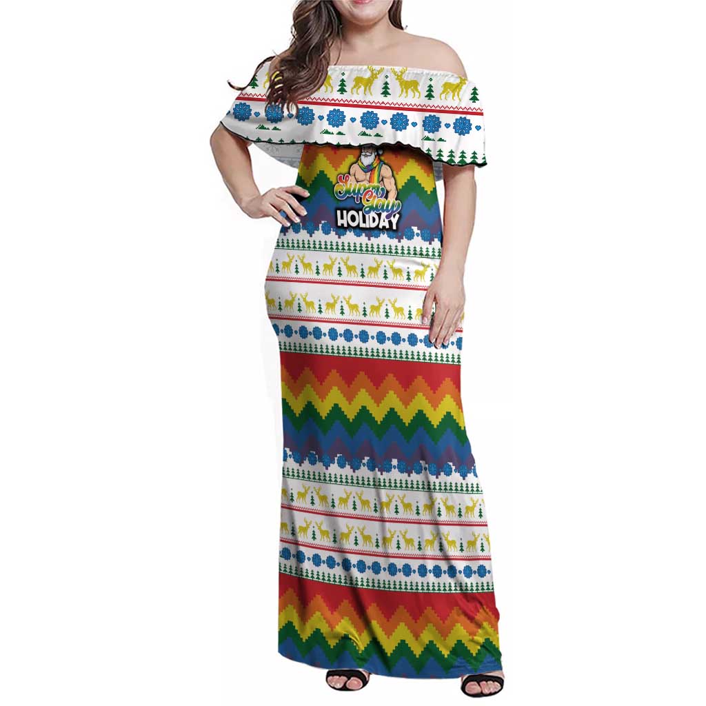 Have A Super Gay Holiday Christmas Family Matching Off Shoulder Maxi Dress and Hawaiian Shirt Xmas Holiday Patterns - Wonder Print Shop