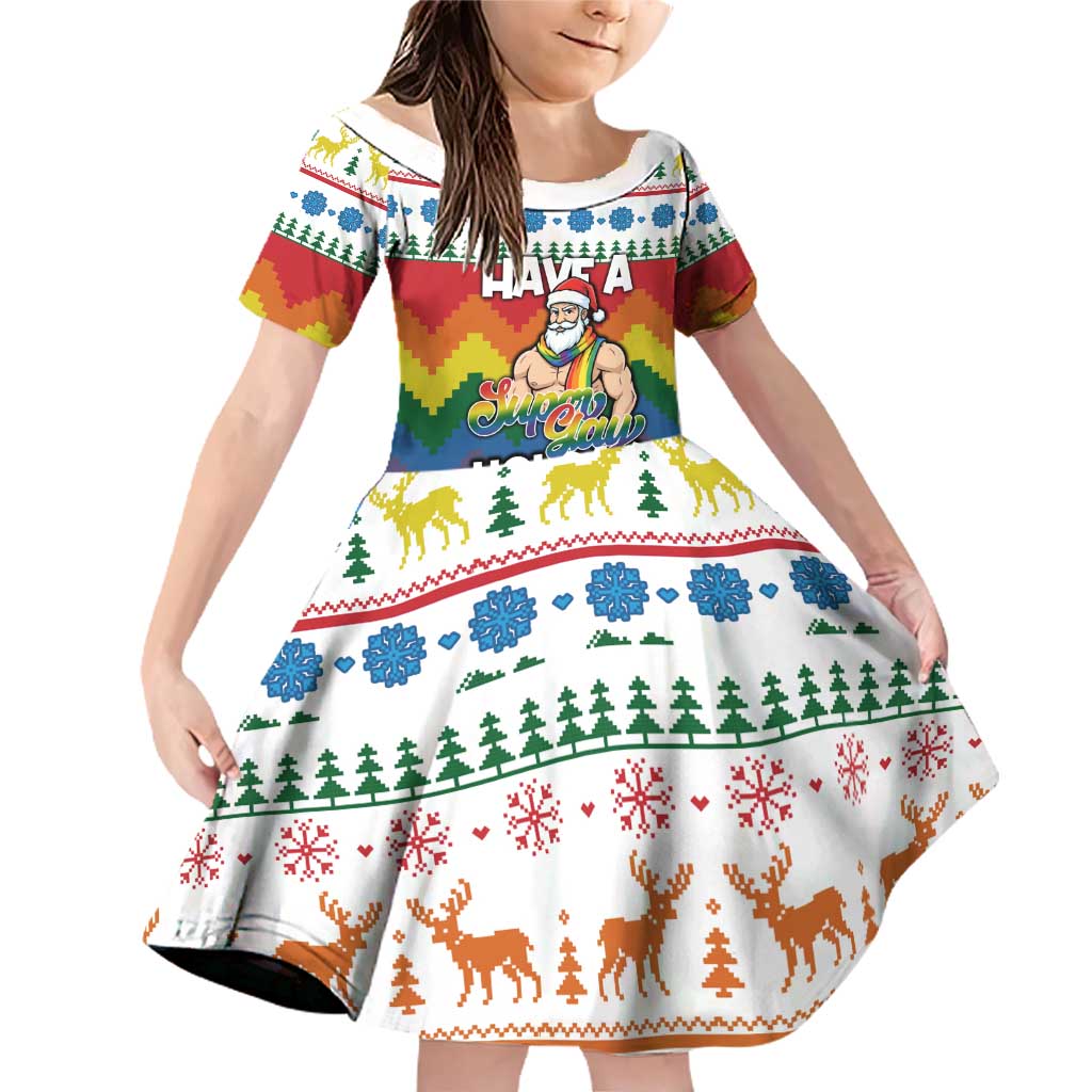Have A Super Gay Holiday Christmas Family Matching Off Shoulder Short Dress and Hawaiian Shirt Xmas Holiday Patterns - Wonder Print Shop