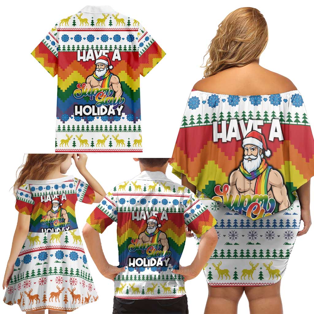 Have A Super Gay Holiday Christmas Family Matching Off Shoulder Short Dress and Hawaiian Shirt Xmas Holiday Patterns - Wonder Print Shop