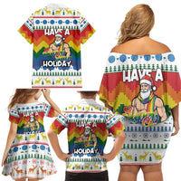 Have A Super Gay Holiday Christmas Family Matching Off Shoulder Short Dress and Hawaiian Shirt Xmas Holiday Patterns - Wonder Print Shop