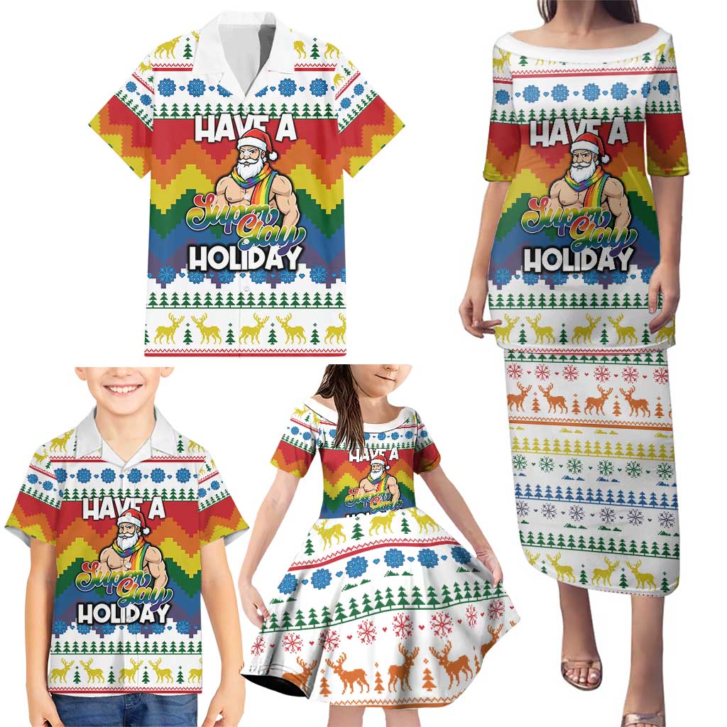 Have A Super Gay Holiday Christmas Family Matching Puletasi and Hawaiian Shirt Xmas Holiday Patterns - Wonder Print Shop