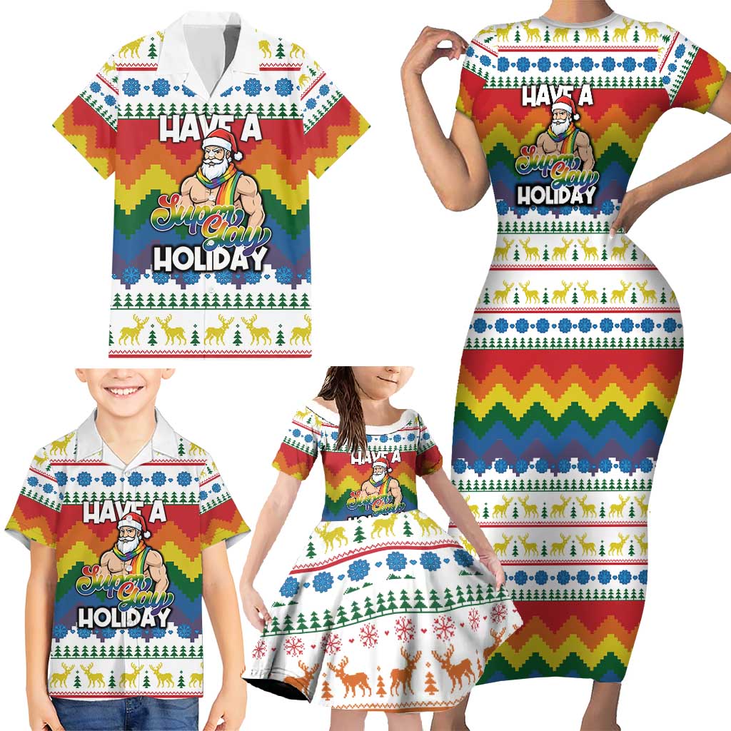 Have A Super Gay Holiday Christmas Family Matching Short Sleeve Bodycon Dress and Hawaiian Shirt Xmas Holiday Patterns - Wonder Print Shop