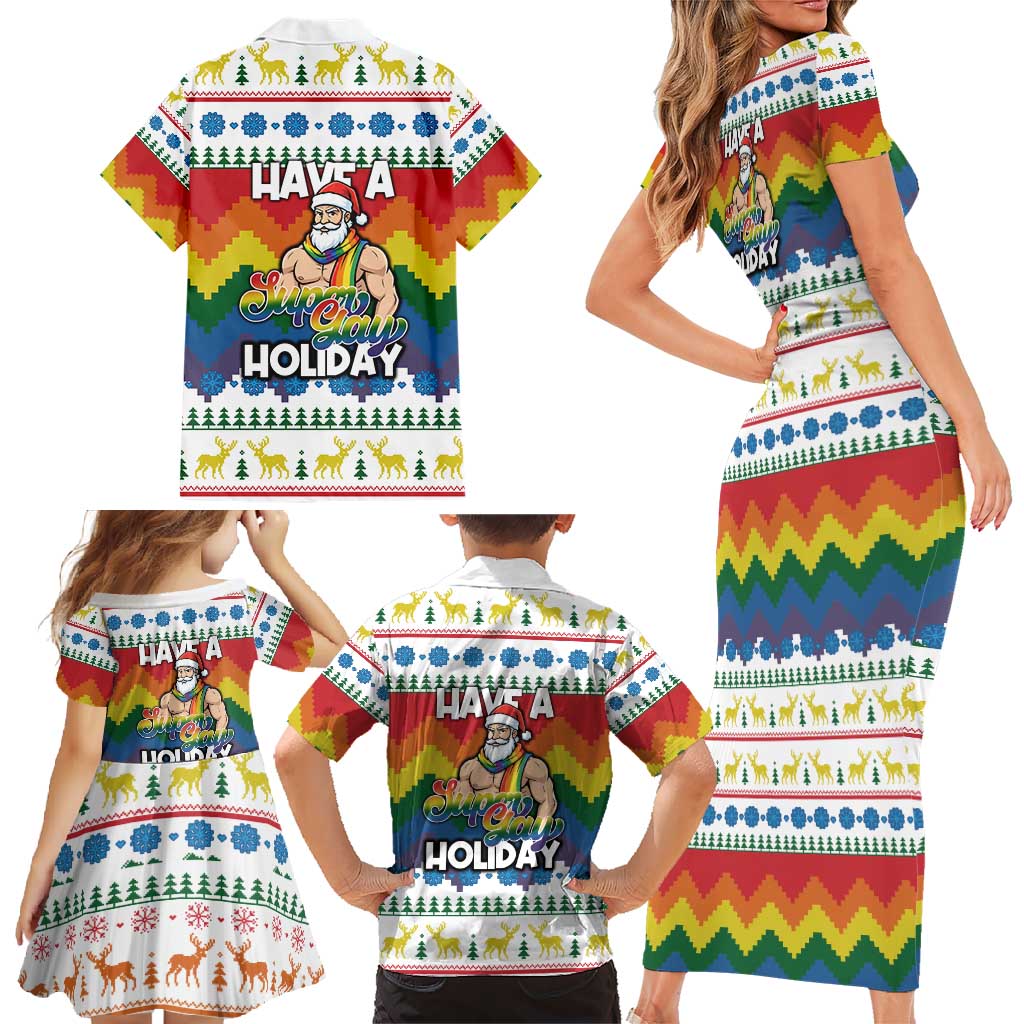 Have A Super Gay Holiday Christmas Family Matching Short Sleeve Bodycon Dress and Hawaiian Shirt Xmas Holiday Patterns - Wonder Print Shop
