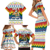 Have A Super Gay Holiday Christmas Family Matching Short Sleeve Bodycon Dress and Hawaiian Shirt Xmas Holiday Patterns - Wonder Print Shop