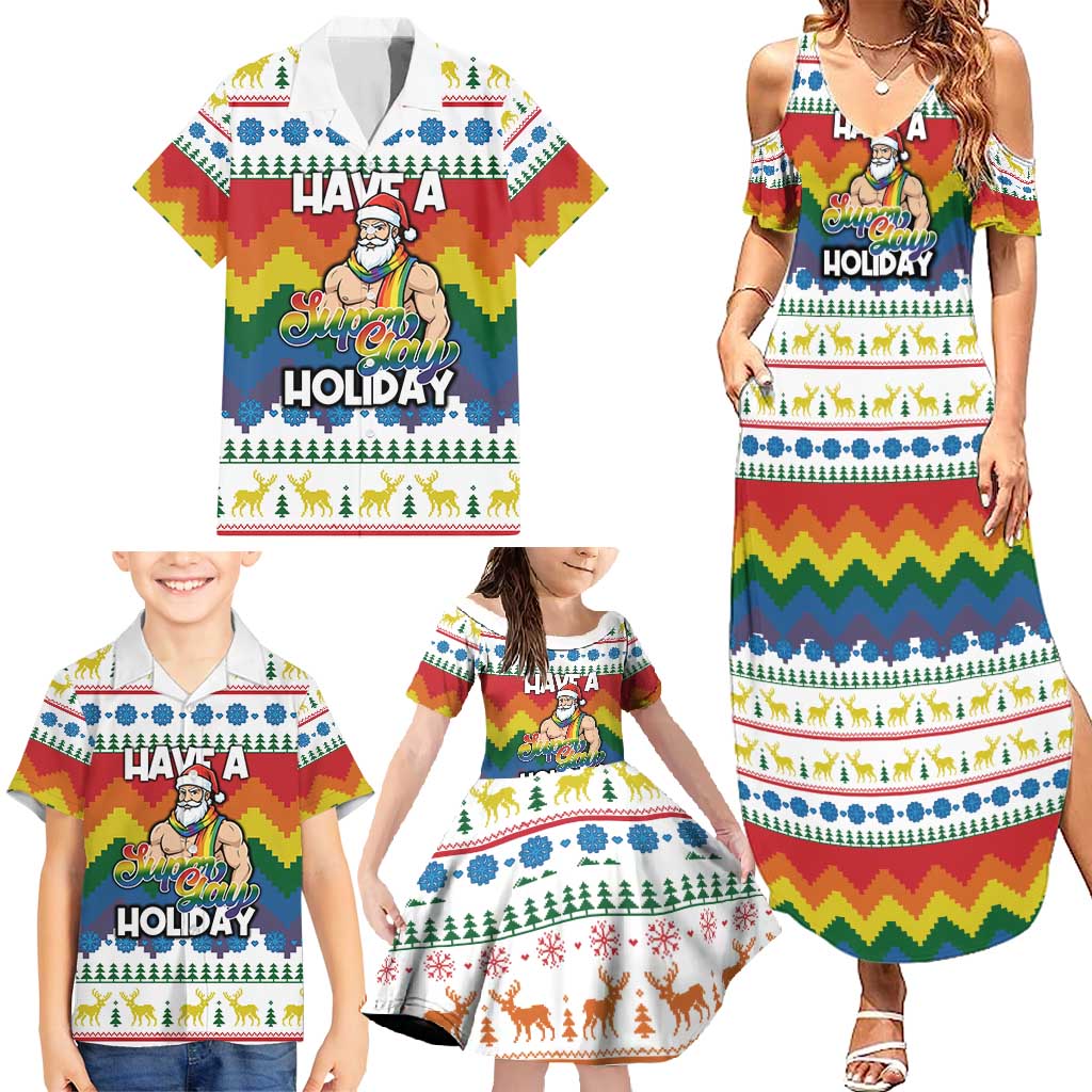 Have A Super Gay Holiday Christmas Family Matching Summer Maxi Dress and Hawaiian Shirt Xmas Holiday Patterns - Wonder Print Shop