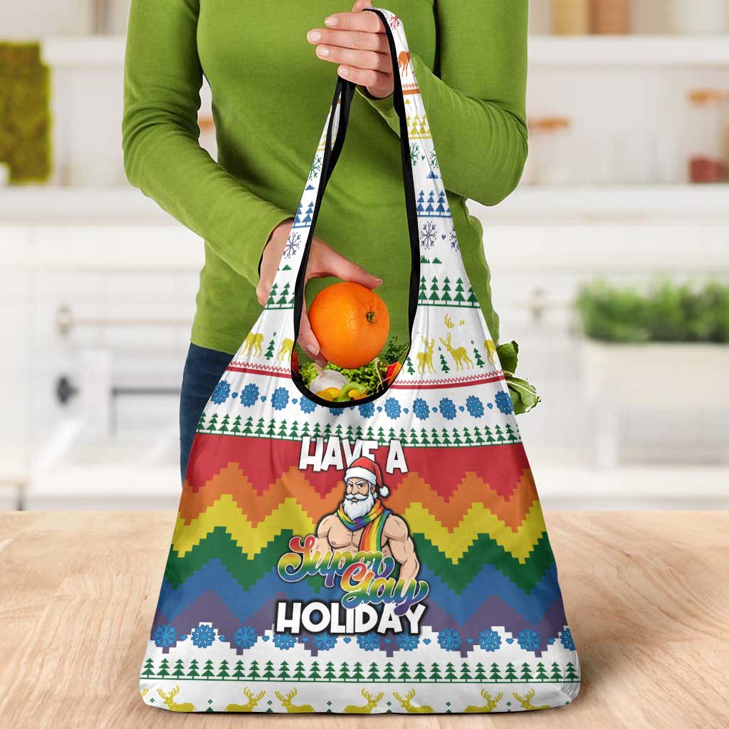 Have A Super Gay Holiday Christmas Grocery Bag Xmas Holiday Patterns - Wonder Print Shop