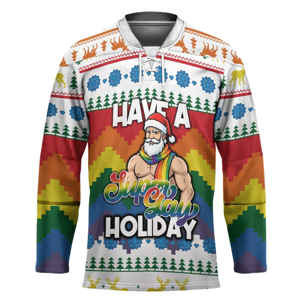 Have A Super Gay Holiday Christmas Hockey Jersey Xmas Holiday Patterns - Wonder Print Shop