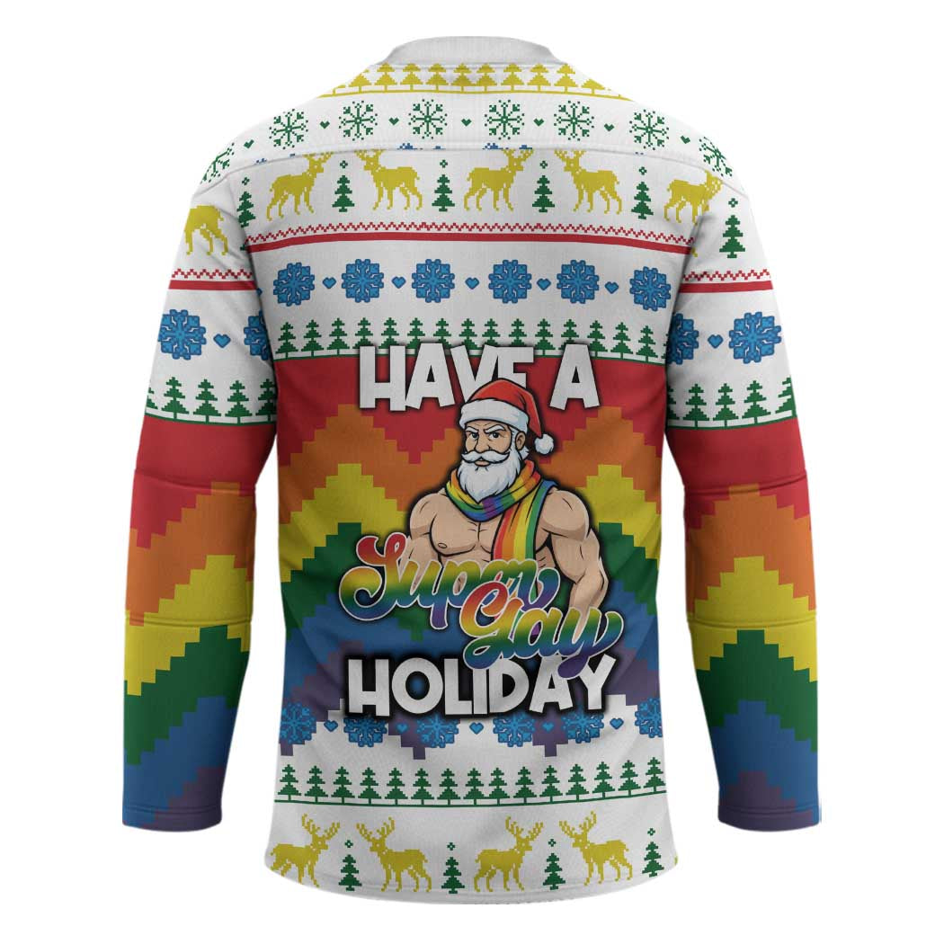 Have A Super Gay Holiday Christmas Hockey Jersey Xmas Holiday Patterns - Wonder Print Shop