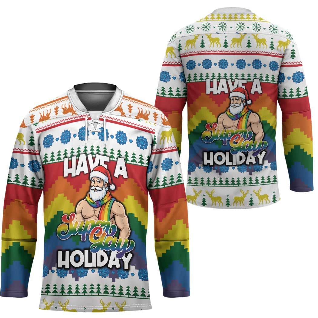 Have A Super Gay Holiday Christmas Hockey Jersey Xmas Holiday Patterns - Wonder Print Shop