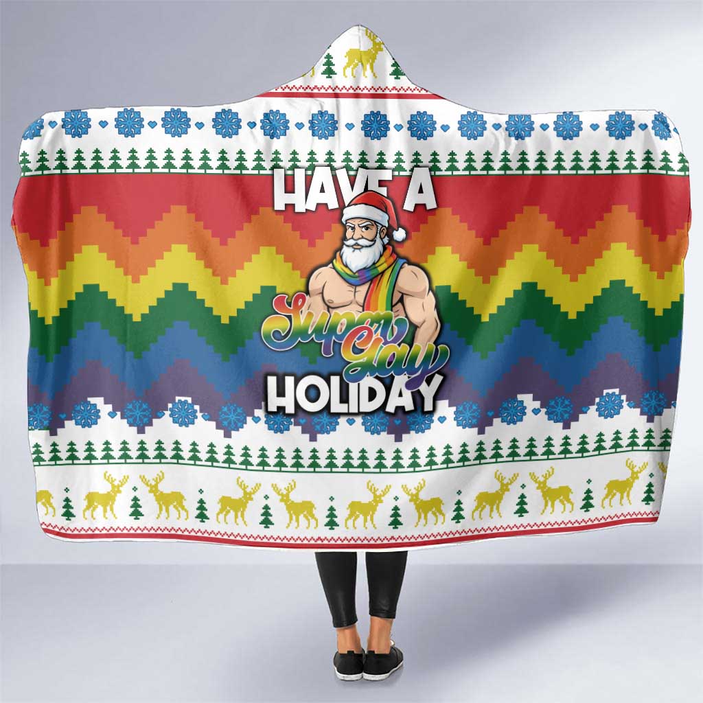 Have A Super Gay Holiday Christmas Hooded Blanket Xmas Holiday Patterns - Wonder Print Shop