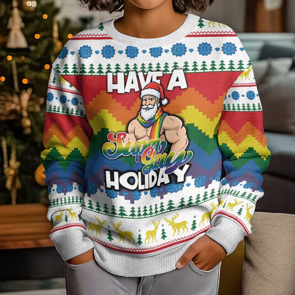 Have A Super Gay Holiday Christmas Kid Ugly Christmas Sweater Xmas Holiday Patterns - Wonder Print Shop
