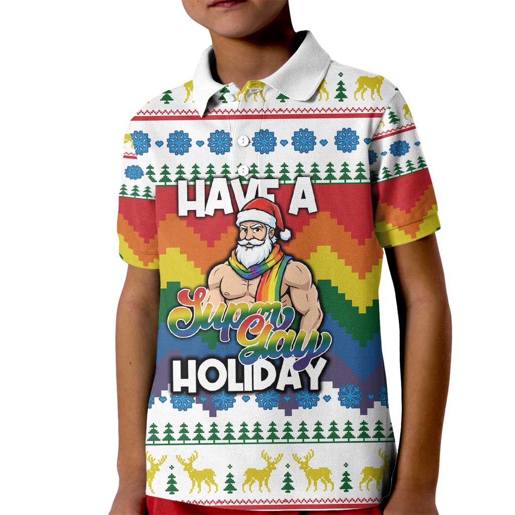 Have A Super Gay Holiday Christmas Kid Polo Shirt Xmas Holiday Patterns - Wonder Print Shop