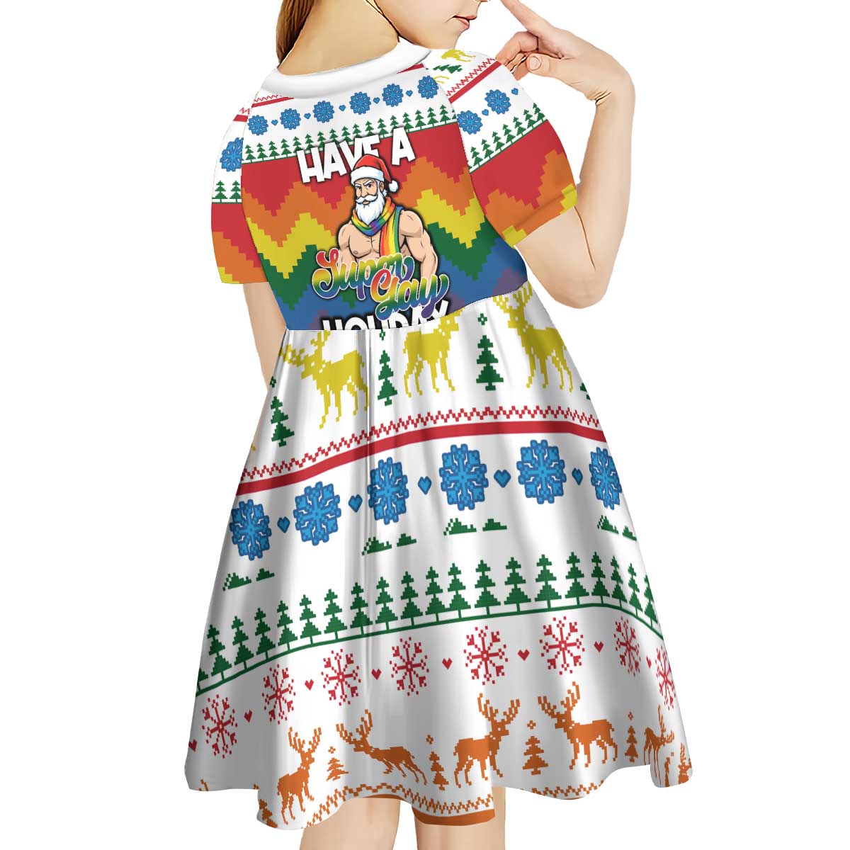 Have A Super Gay Holiday Christmas Kid Short Sleeve Dress Xmas Holiday Patterns - Wonder Print Shop