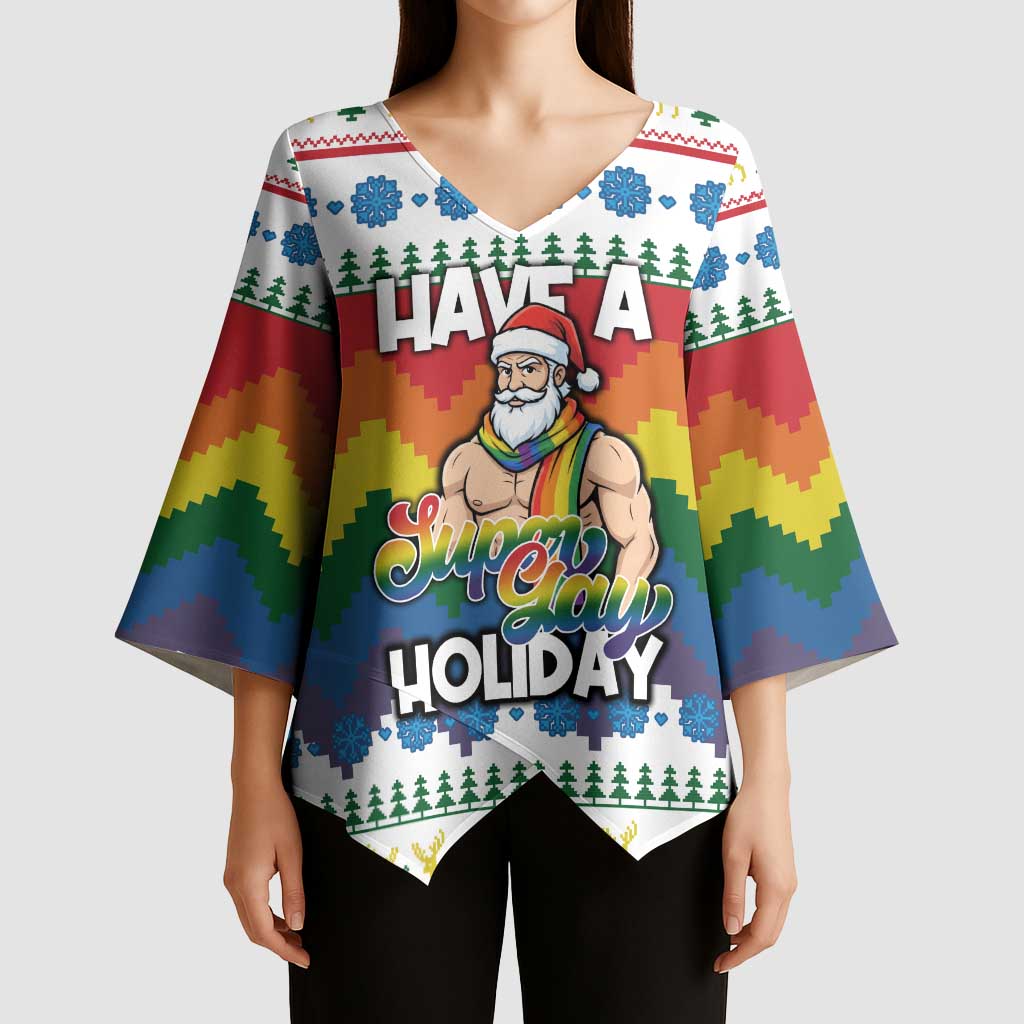 Have A Super Gay Holiday Christmas Kimono Sleeve Blouse Xmas Holiday Patterns - Wonder Print Shop