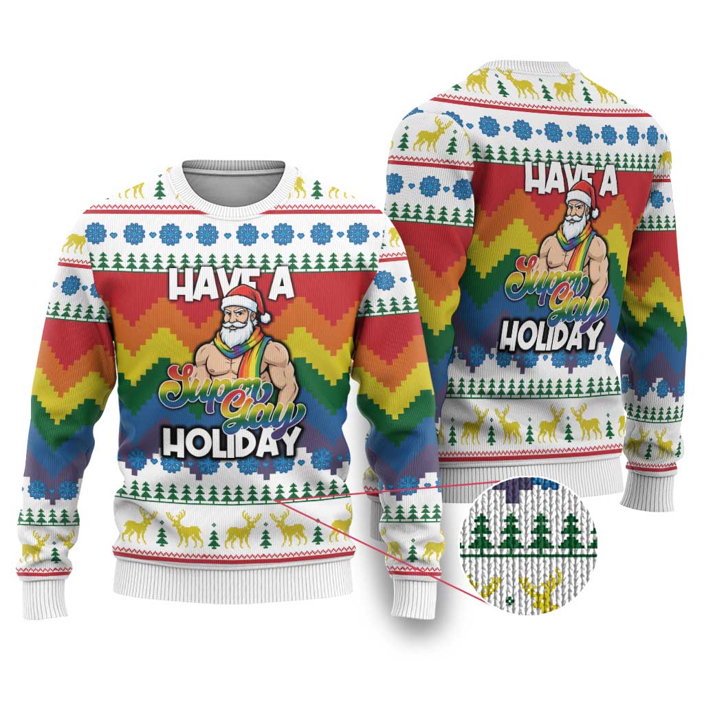 Have A Super Gay Holiday Christmas Ugly Christmas Sweater Xmas Holiday Patterns - Wonder Print Shop