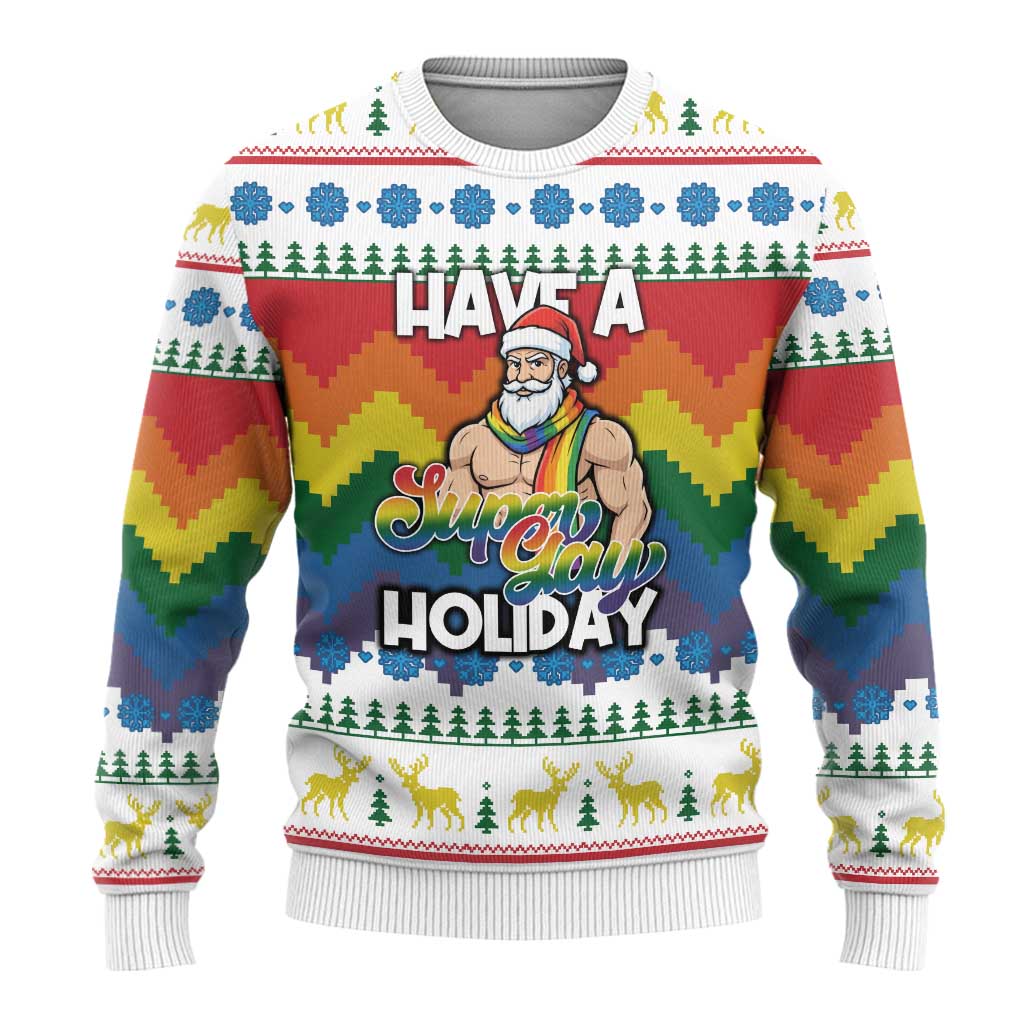 Have A Super Gay Holiday Christmas Ugly Christmas Sweater Xmas Holiday Patterns - Wonder Print Shop