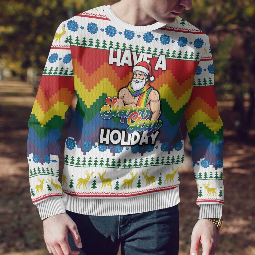 Have A Super Gay Holiday Christmas Ugly Christmas Sweater Xmas Holiday Patterns - Wonder Print Shop