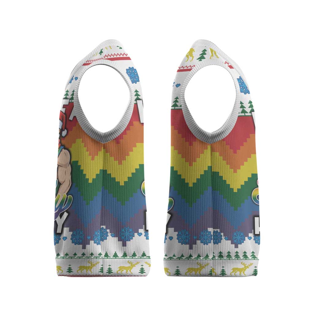Have A Super Gay Holiday Christmas Knitted V-Neck Vest Xmas Holiday Patterns - Wonder Print Shop