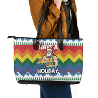 Have A Super Gay Holiday Christmas Leather Tote Bag Xmas Holiday Patterns - Wonder Print Shop