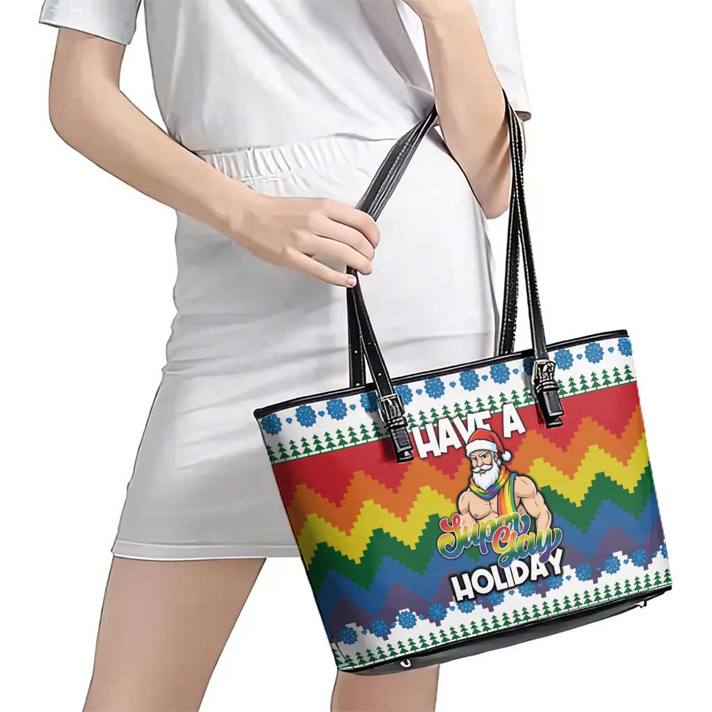 Have A Super Gay Holiday Christmas Leather Tote Bag Xmas Holiday Patterns - Wonder Print Shop
