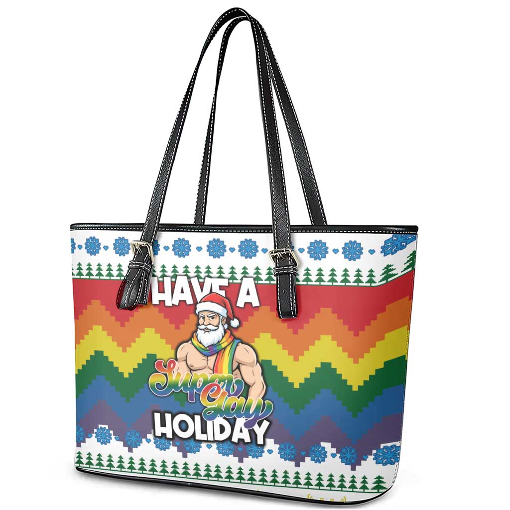 Have A Super Gay Holiday Christmas Leather Tote Bag Xmas Holiday Patterns - Wonder Print Shop