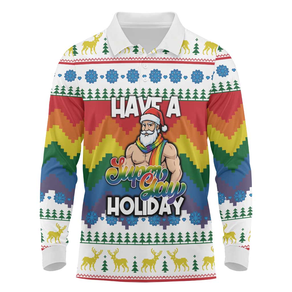 Have A Super Gay Holiday Christmas Long Sleeve Polo Shirt Xmas Holiday Patterns - Wonder Print Shop