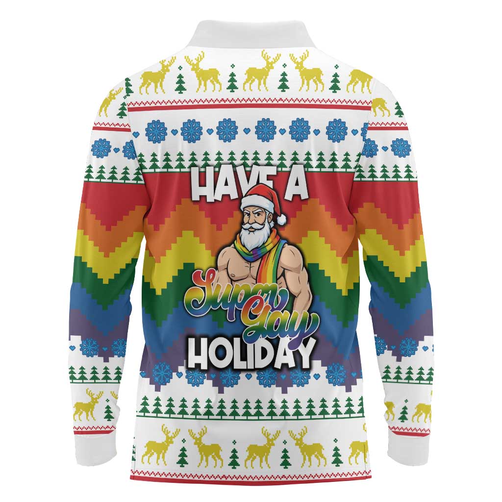 Have A Super Gay Holiday Christmas Long Sleeve Polo Shirt Xmas Holiday Patterns - Wonder Print Shop