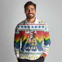Have A Super Gay Holiday Christmas Long Sleeve Polo Shirt Xmas Holiday Patterns - Wonder Print Shop