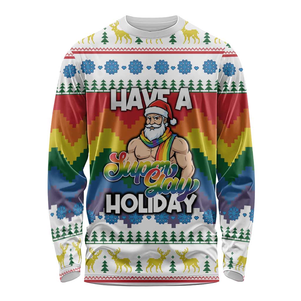 Have A Super Gay Holiday Christmas Long Sleeve Shirt Xmas Holiday Patterns - Wonder Print Shop