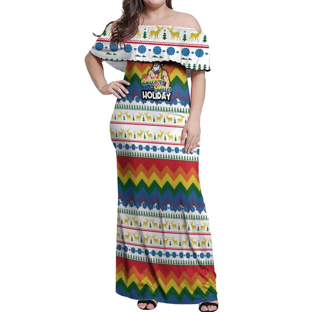 Have A Super Gay Holiday Christmas Off Shoulder Maxi Dress Xmas Holiday Patterns - Wonder Print Shop