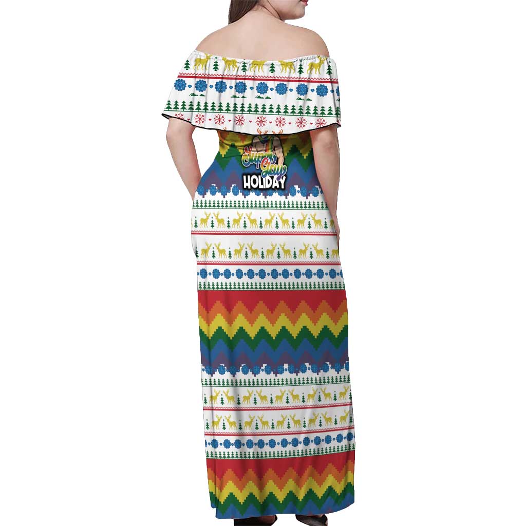 Have A Super Gay Holiday Christmas Off Shoulder Maxi Dress Xmas Holiday Patterns - Wonder Print Shop
