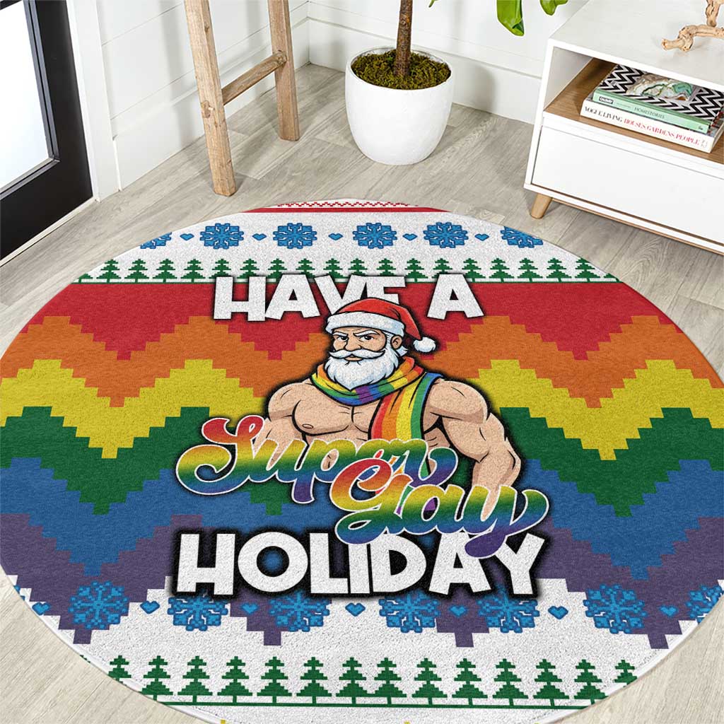 Have A Super Gay Holiday Christmas Round Carpet Xmas Holiday Patterns - Wonder Print Shop