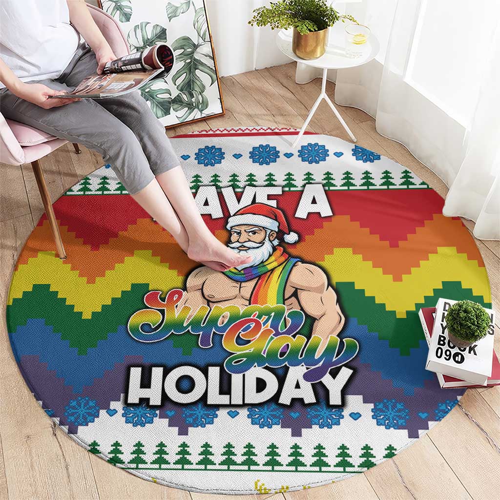 Have A Super Gay Holiday Christmas Round Carpet Xmas Holiday Patterns - Wonder Print Shop