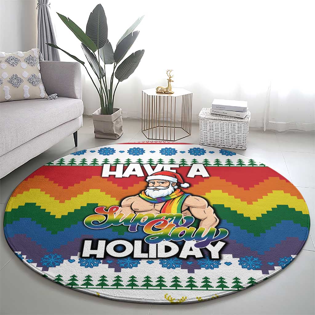 Have A Super Gay Holiday Christmas Round Carpet Xmas Holiday Patterns - Wonder Print Shop