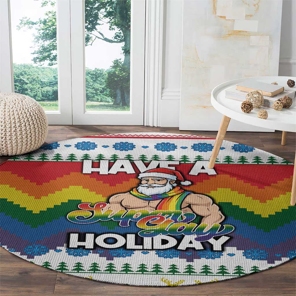 Have A Super Gay Holiday Christmas Round Carpet Xmas Holiday Patterns - Wonder Print Shop