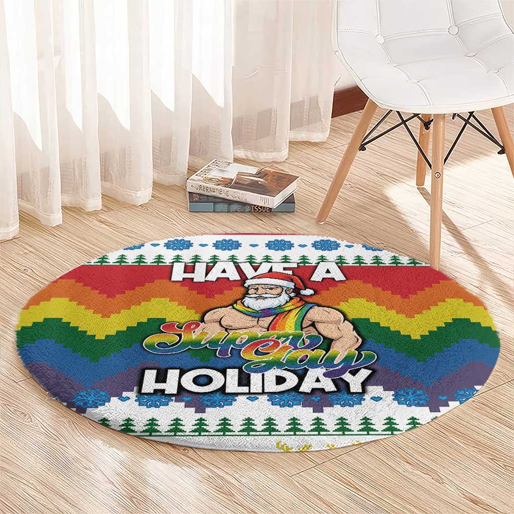 Have A Super Gay Holiday Christmas Round Carpet Xmas Holiday Patterns - Wonder Print Shop