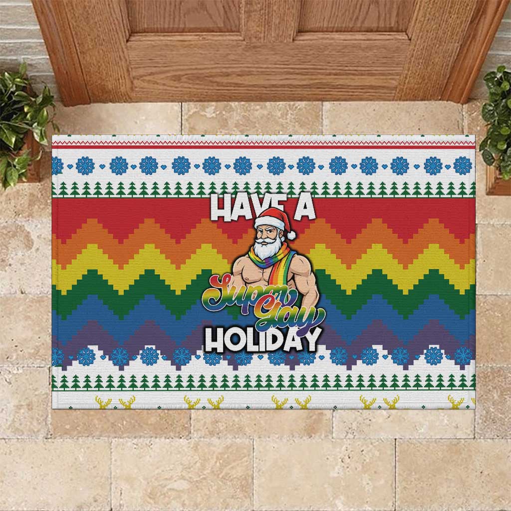 Have A Super Gay Holiday Christmas Rubber Doormat Xmas Holiday Patterns - Wonder Print Shop