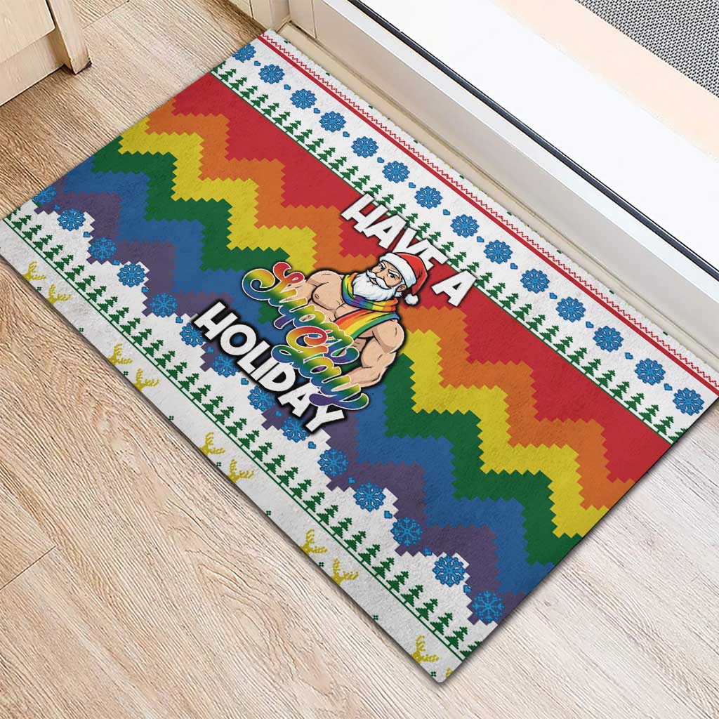 Have A Super Gay Holiday Christmas Rubber Doormat Xmas Holiday Patterns - Wonder Print Shop