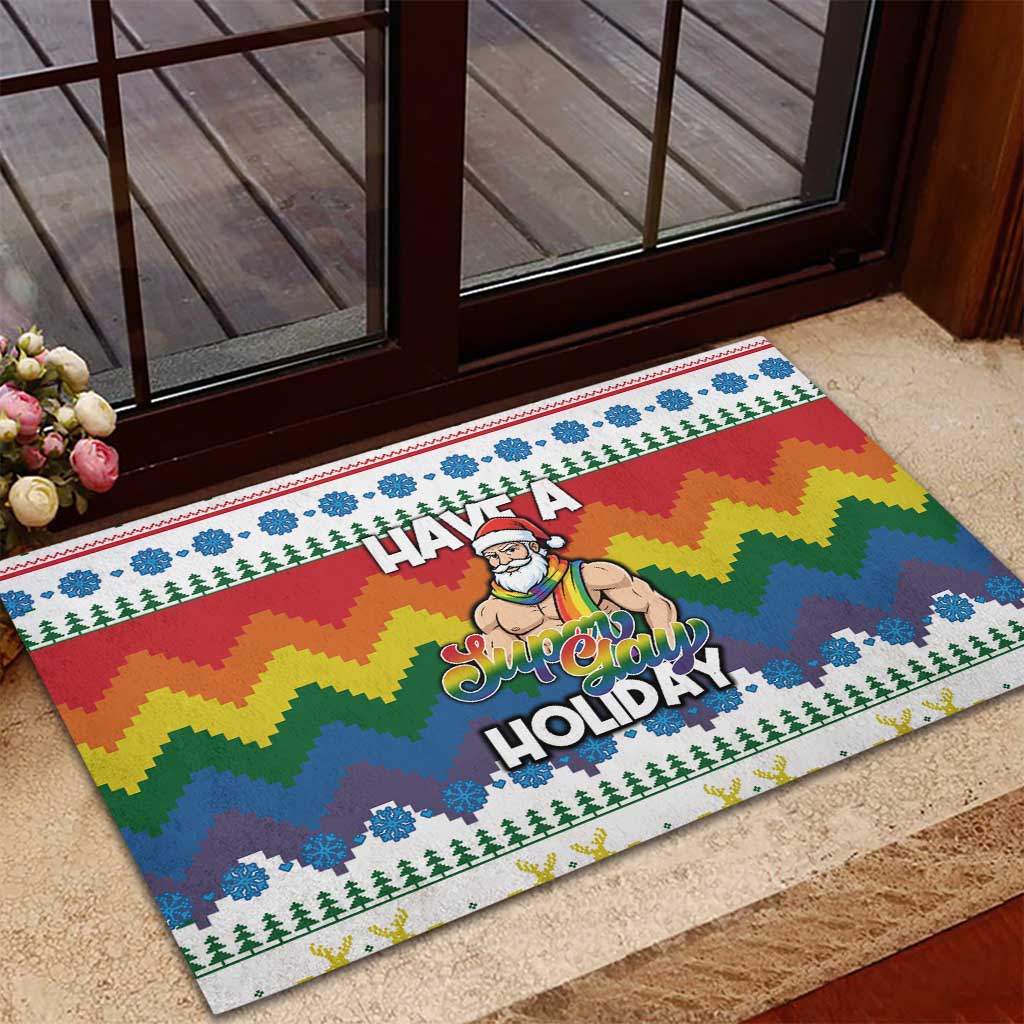 Have A Super Gay Holiday Christmas Rubber Doormat Xmas Holiday Patterns - Wonder Print Shop