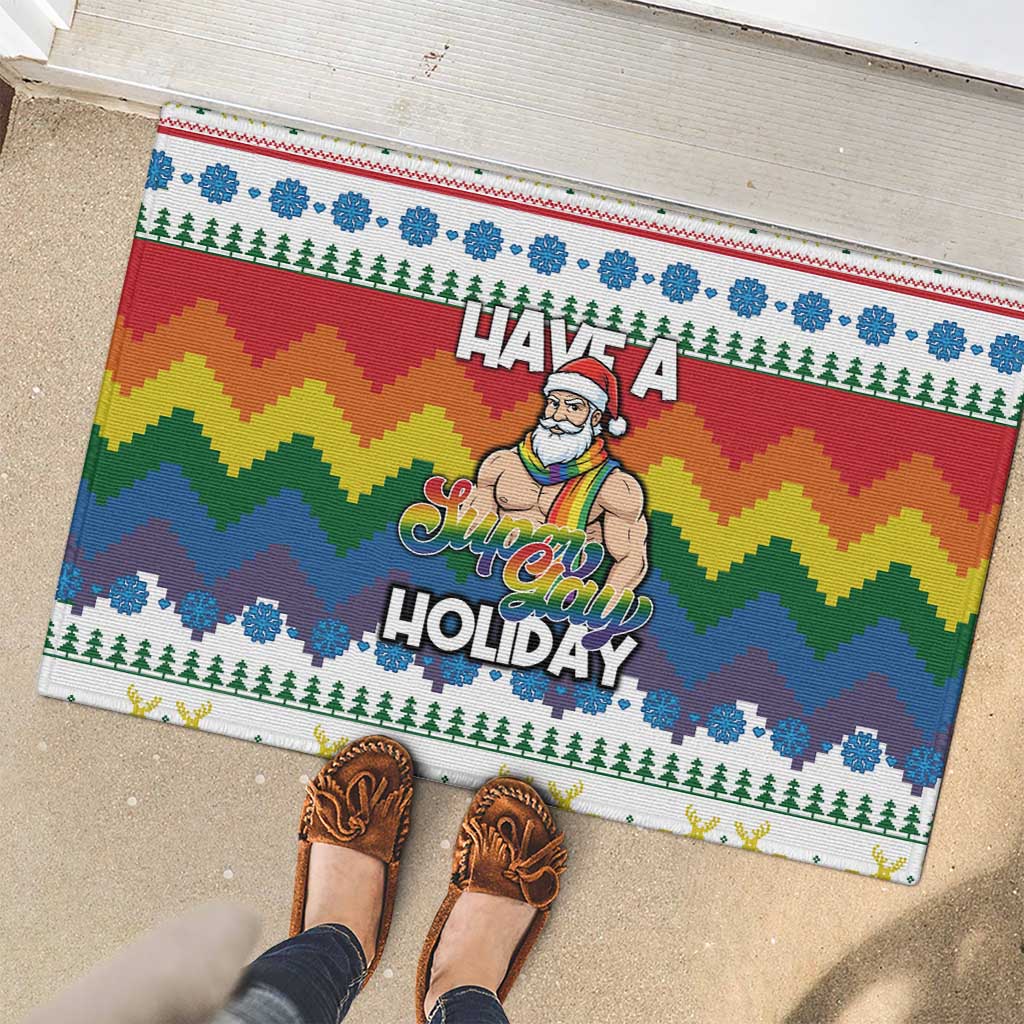 Have A Super Gay Holiday Christmas Rubber Doormat Xmas Holiday Patterns - Wonder Print Shop